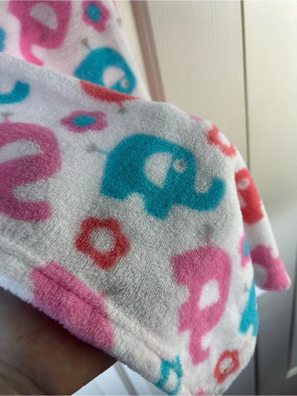 Zak & Zoey Pink Blue Elephants Baby Blanket Flowers White Gray Floral